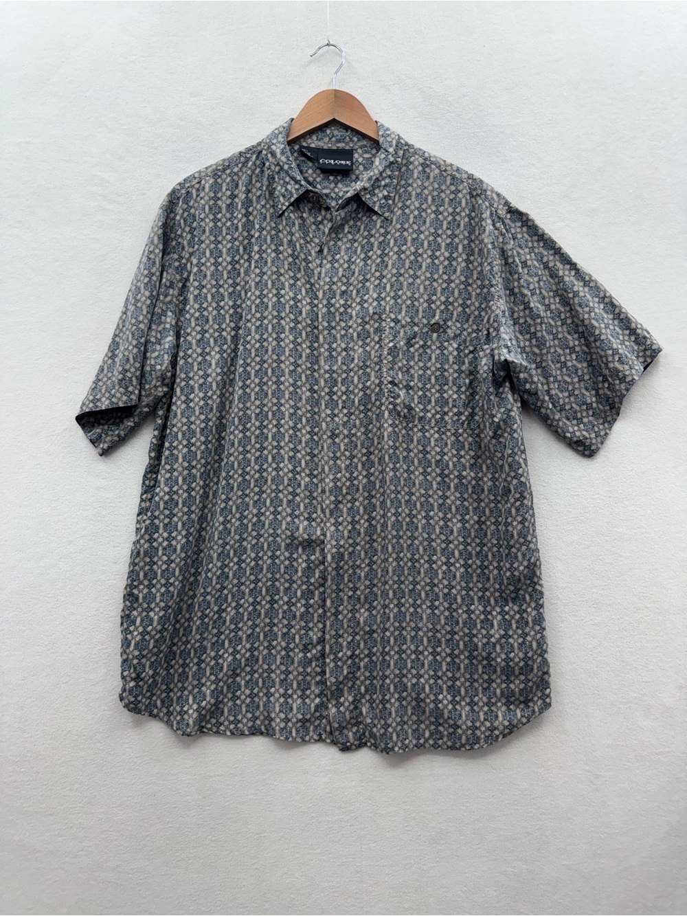 Colore Italia Mens Large 100% Silk Button Down Shirt Paisley Geometric